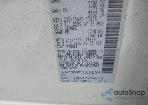 2023 Nissan Murano Platinum Intelligent Awd from USA, damaged, VIN 5N1AZ2DS9PC115654